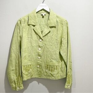 J JILL Women’s Green Embroidered 100% Linen Artists Tunic Blouse Top Lagenlook S
